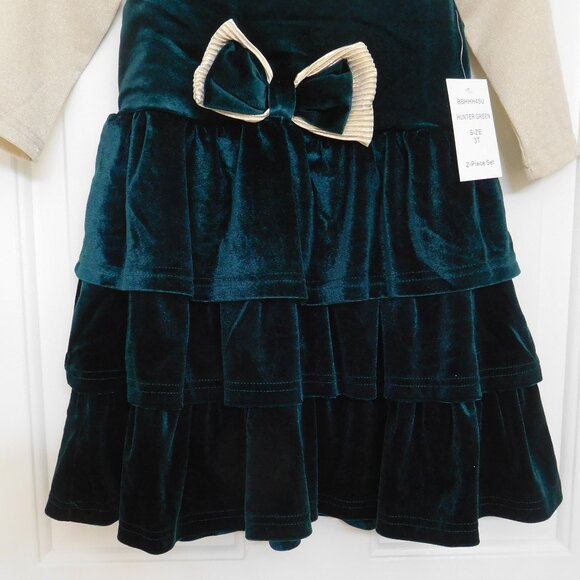 NWT 2pc Blueberri Boulevard Gold & Hunter Green Tiered Dress Set sz 3t - Picture 2 of 2